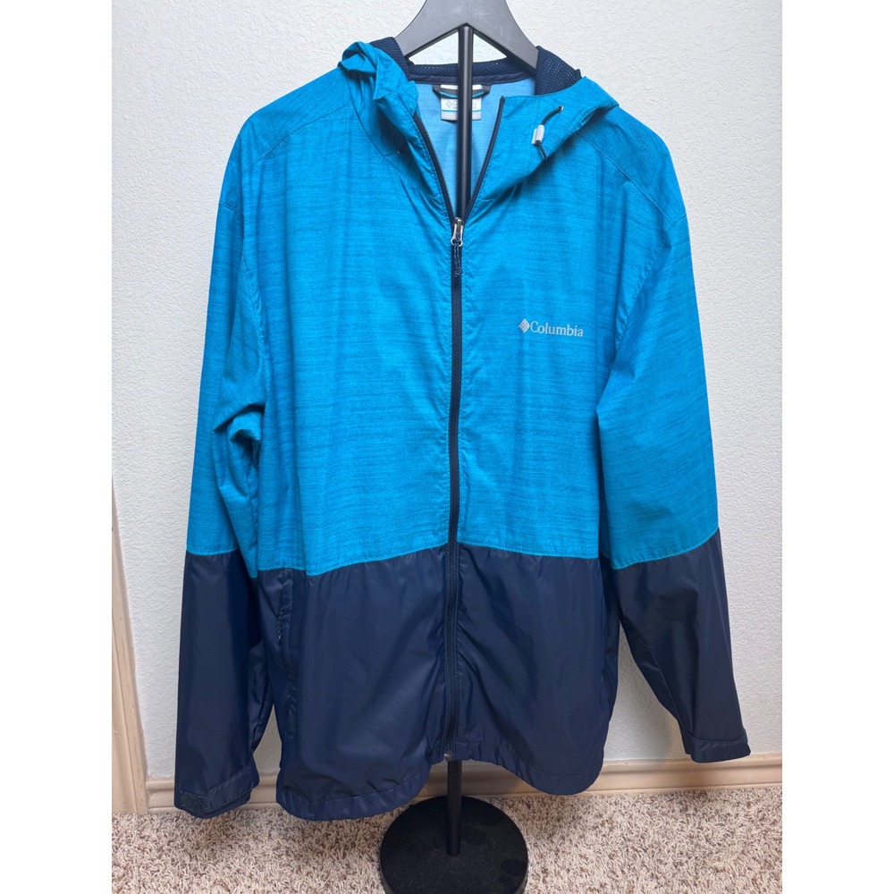 Columbia Mens Blue Colorblock Hooded Windbreaker Jacket Full Zip RM3081 XL
